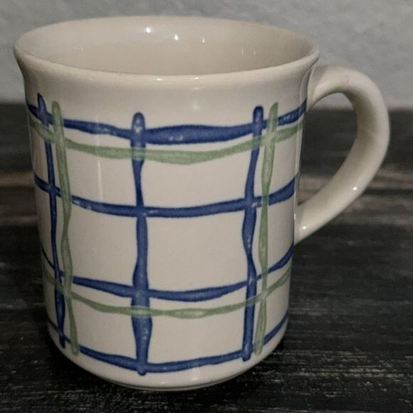 Set Of 3  Mugs With Blue & Green Plaid Design - Picture 3 of 6